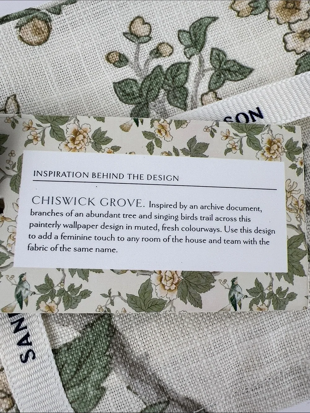 Sanderson Floral Linen Napkins in Green and Cream 100% Cotton Set of 8 NEW